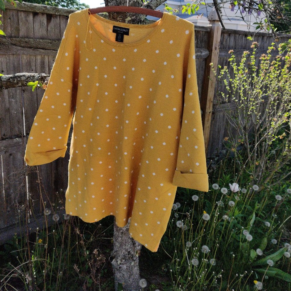 Cynthia Rowley Yellow Polka Dot Scoop Neck Sweater